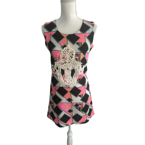 MISS FINCH Embroidered Pink Black Mini Dress Size Small NEW NWT - Picture 6 of 11